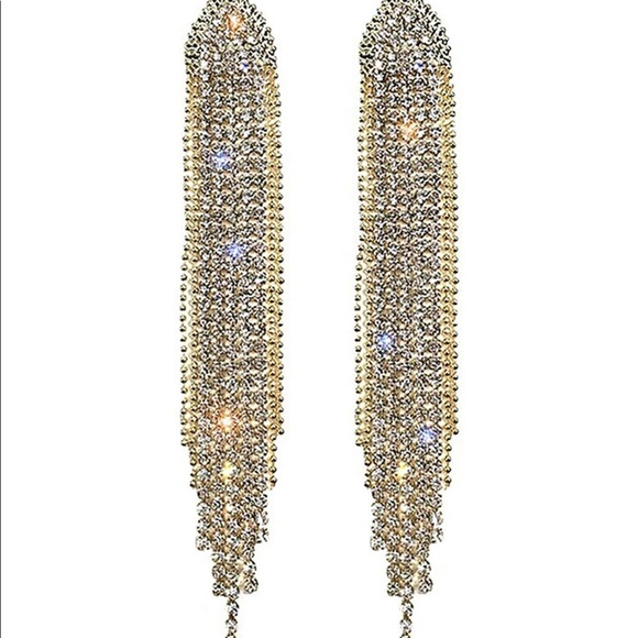 Gold Rhinestone Crystal Drop Chandelier Earrings - Picture 3 of 6